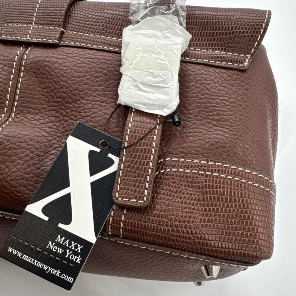 Maxx New York Handbag Brown Leather Lizard Embossed Shoulder Dust Bag Buckle NEW - Picture 6 of 15